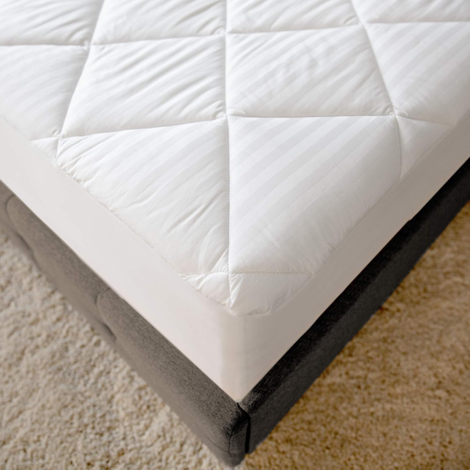 Soft-Tex Restonic 300 Threadcount Striped Mattress Pad, Twin, White : Home & Kitchen