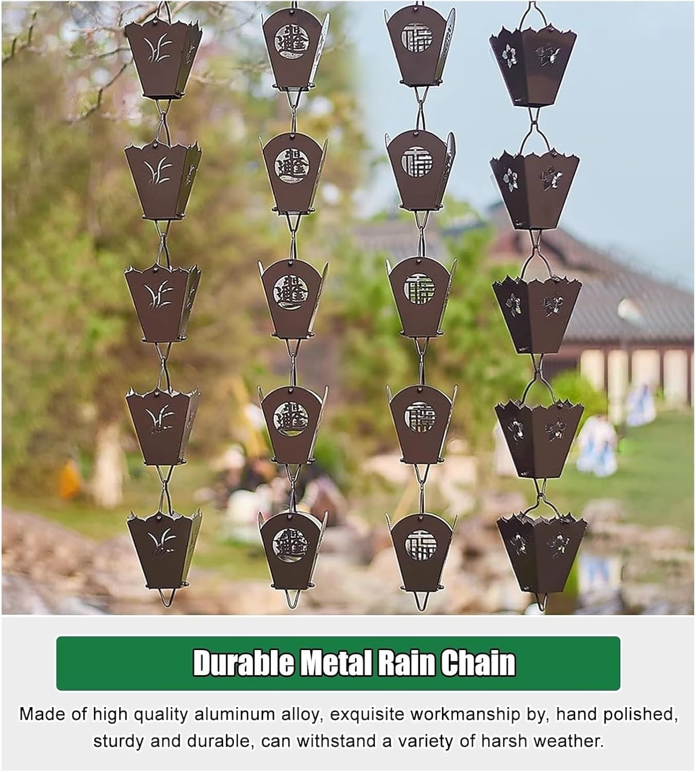 Rain Chains，Decor Rain Chain ， Rain Chain,Decorative Cups Replace Gutter Downspouts Diverter, Outdoor Metal Rain Catcher Chain(B,3.2m/9.8 ft)