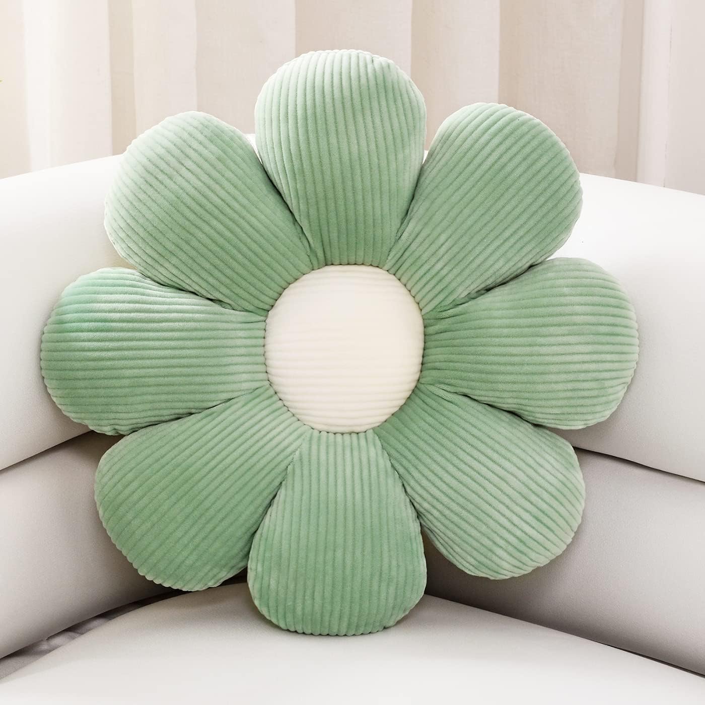 Sioloc Flower Shaped Throw Pillow Butt Cushion - Floor Seating Cushion, Cute Room Decor & Plush Pillow for Bedroom, Sofa, Chair (Green, 15.7'')
