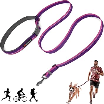Tuff Pupper Hands Free قابل للتعديل طول مقود الكلب | خفيف الوزن لتشغيل الركض المشي | حزام الخصر المبطن 24-50 بوصة | يضبط 3 إلى 6 أقدام طول | نايلون باليستي قوي مع شرائط عاكسة