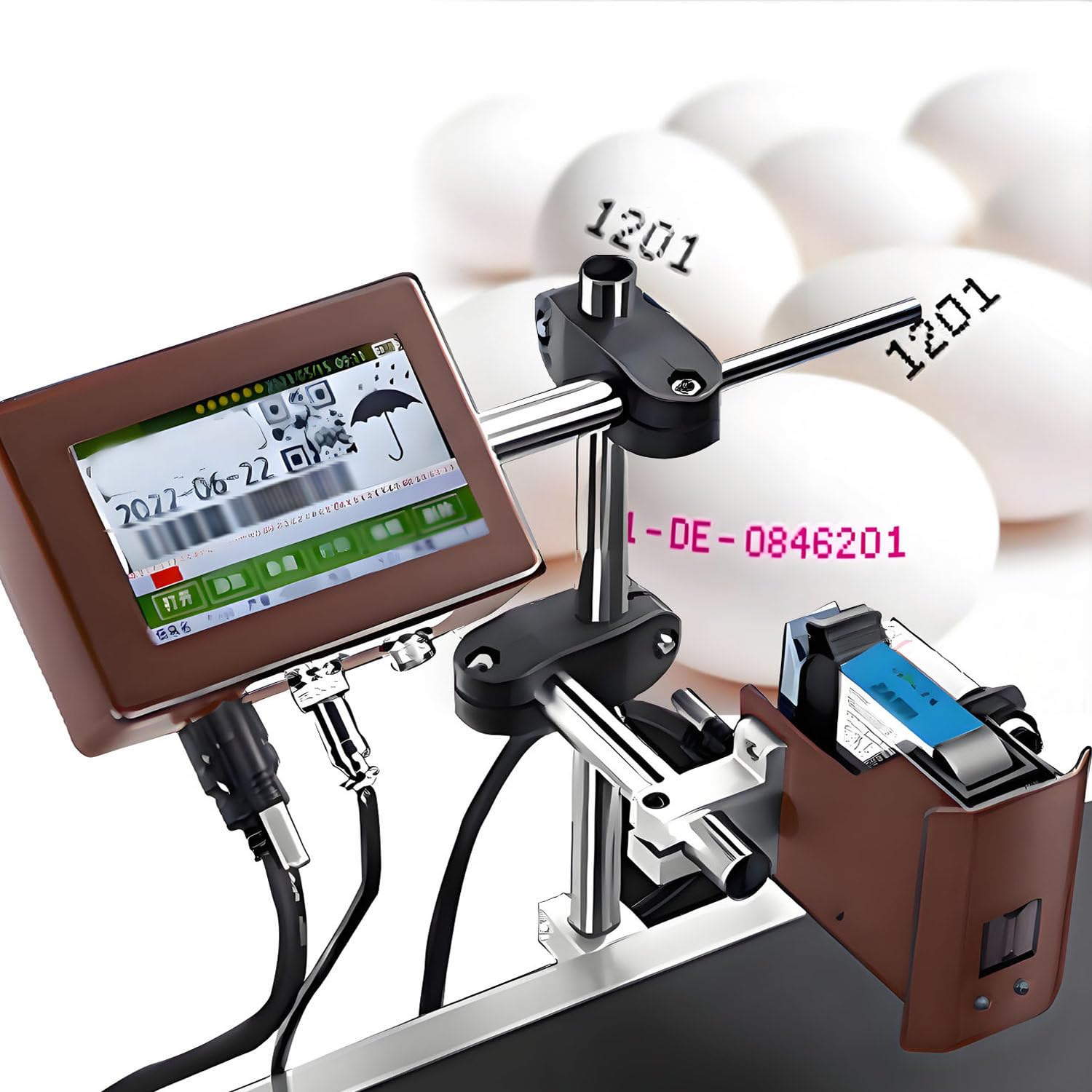 Coakue Multicolor 12.7Mm/25.4Mm Industrial Inkjet Printer, Inline Inkjet Coding Machine With Touch Screen, Auto Coder With 42Ml Cartridge,For Printing Text,Number,Manufacturing/Expiry Date T6plus
