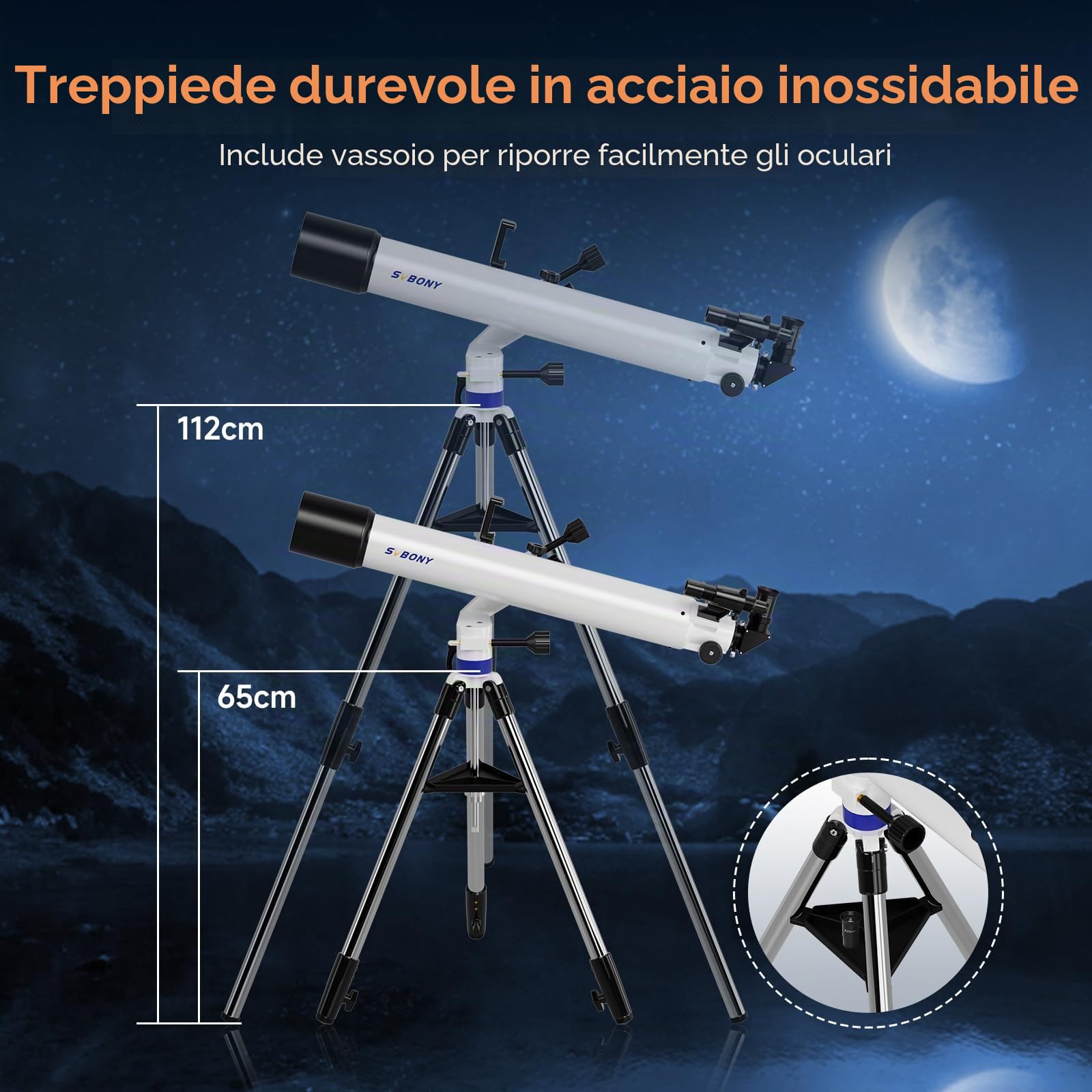 Svbony SV520 Telescopio Astronomico Professionale, Apertura 90mm, Lunghezza Focale 800 mm, Telescopio con Montatura Altazimutale, Controller Wireless, Tutto in Metallo Telescopiokit per Osservazione