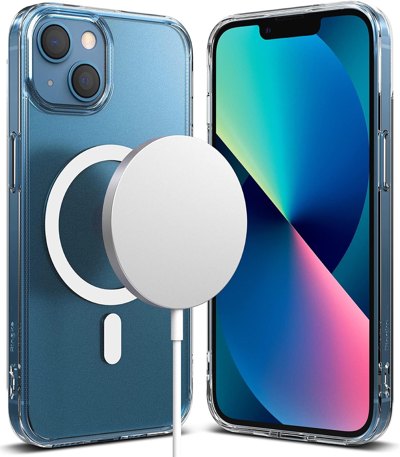 Ringke Fusion Magnetic Compatible with iPhone 13 Case, Translucent Hard Frost Back Shockproof Soft TPU Bumper Phone Cover Compatible with MagSafe - Matte Clear
