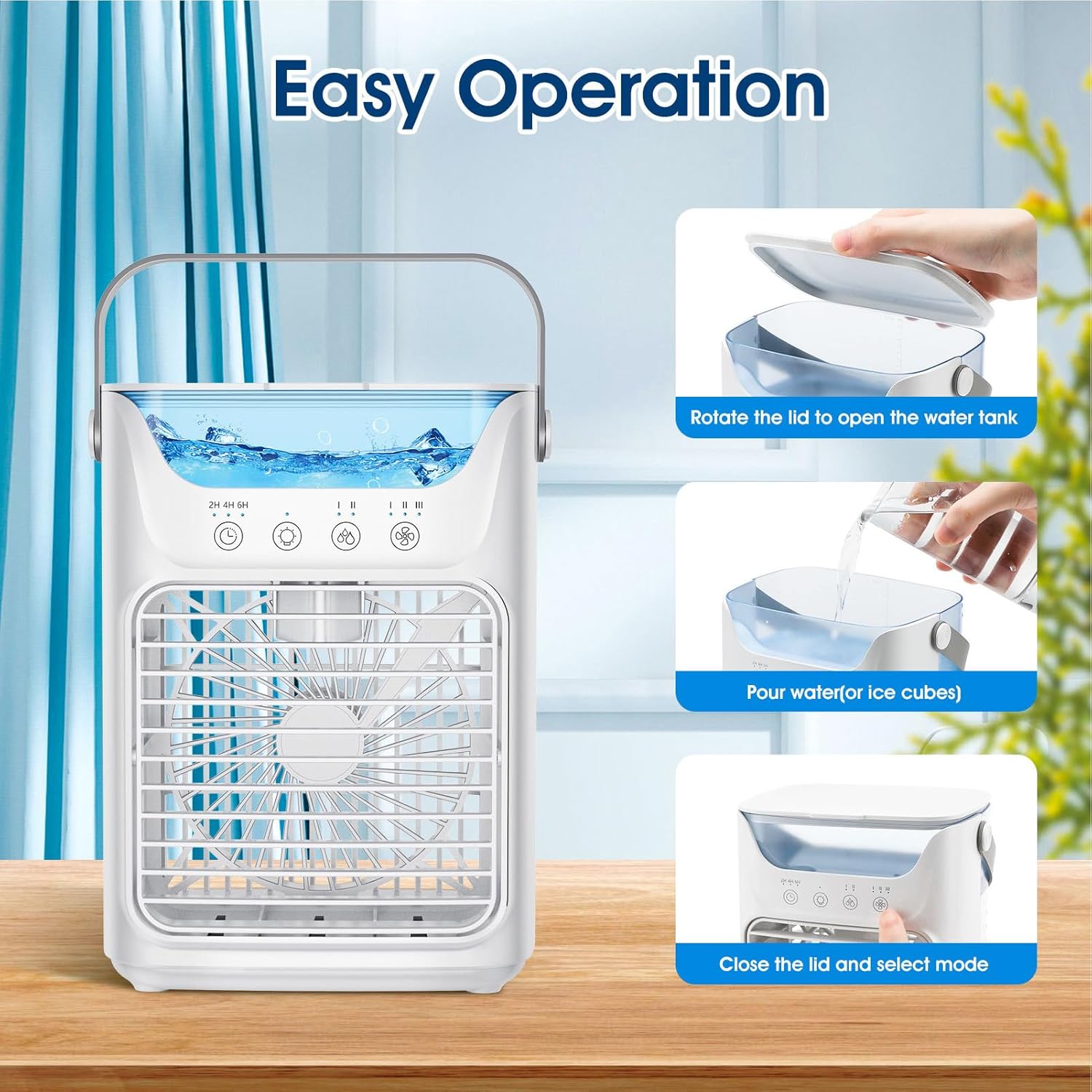Steps for easy operation of the Walfront Portable Air Cooler Humidifier.