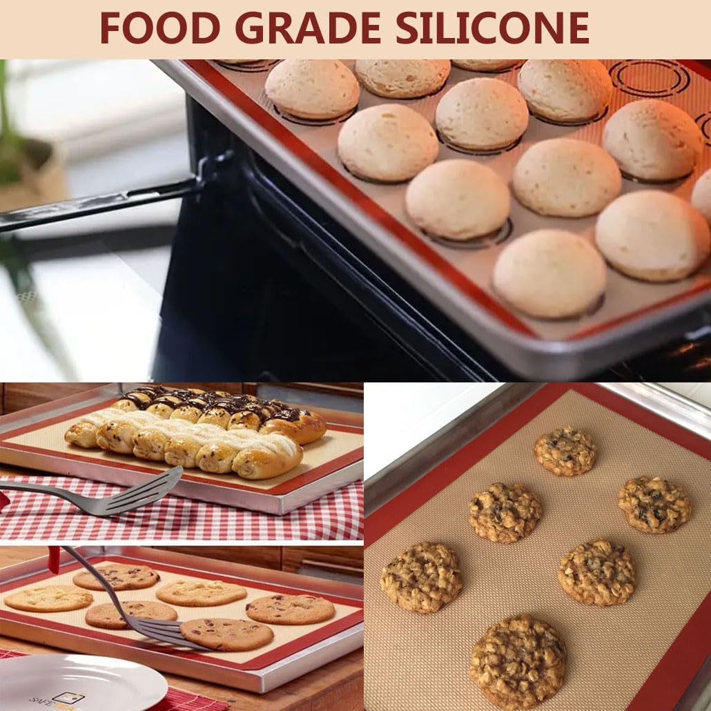 Silicone Baking Mat Set of 5, Non-Stick Food Grade Easy Clean Baking Mat, Reusable Oven Baking Mats for Baking, Making Cookies, Macarons, Bread, Pastry, Pizza