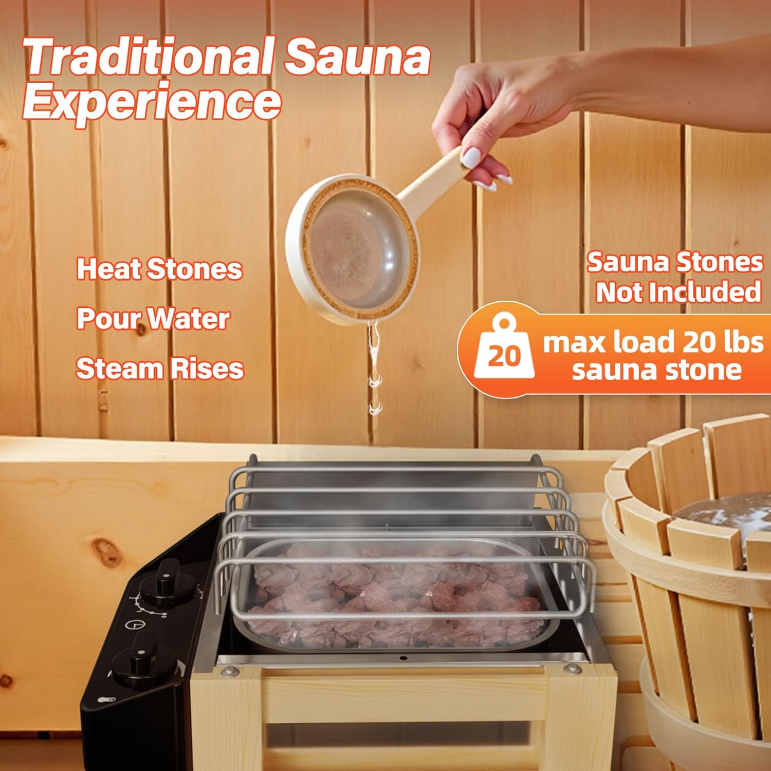 3KW 110V Sauna Heater with Plug in, Electric Sauna Heater, 3h Timer for Small Rooms (140 Cu.Ft.), Max. 230°F Fast Heating, No Wiring Needed