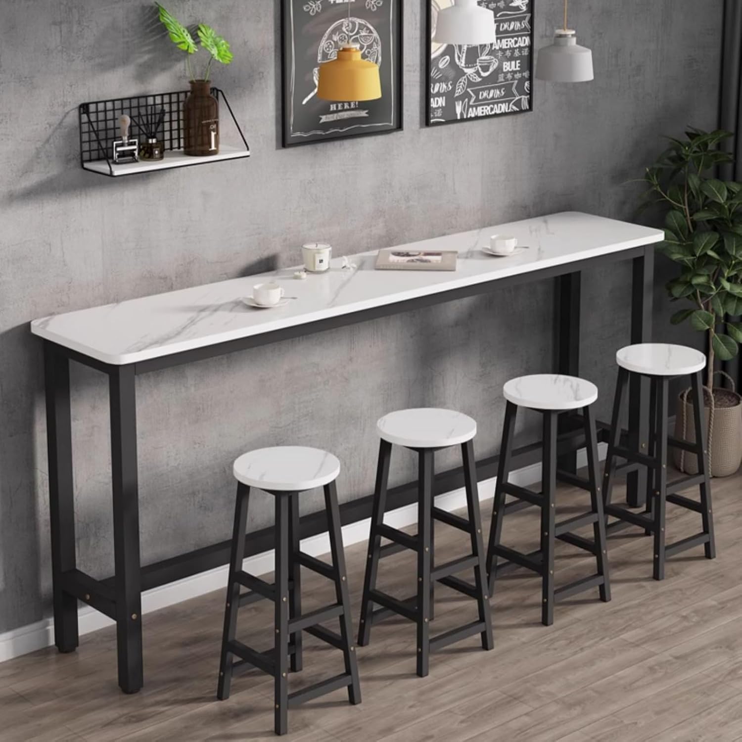 YVYKFZD Home Bar Table, Rectangle Bar Height Table, Industrial Dining Table with Metal Trestle Base, Narrow Farmhouse Breakfast Table Bistro Table, Table Only(Light Walnut,39.3"x15.7"x39.3")