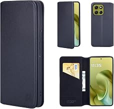 32nd Classic Series 2.0 - Real Leather Book Wallet Flip Case Cover For Motorola Moto G67/ G77 /G87, With RFID Blocking Card Slot, Magnetic Closure and Built In Stand - Black