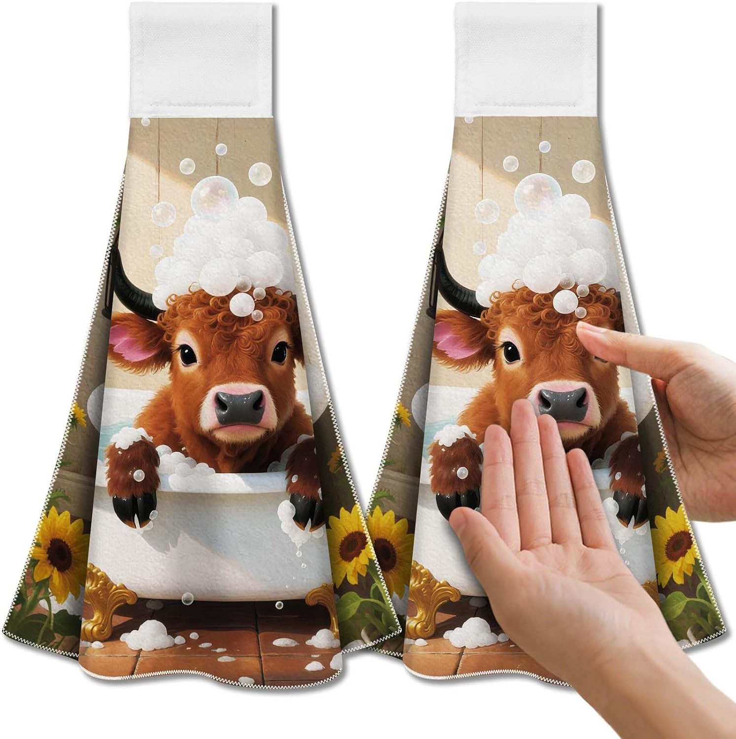 CUTHOLLOW Coffee Retro Hanging Kitchen Towels with Loop, Set of 2 - Soft & Super Absorbent Microfiber Decorative Hanging Dish & Hand Towel, Tea, Coffee Towel for Kitchen Bathroom Oven Handle