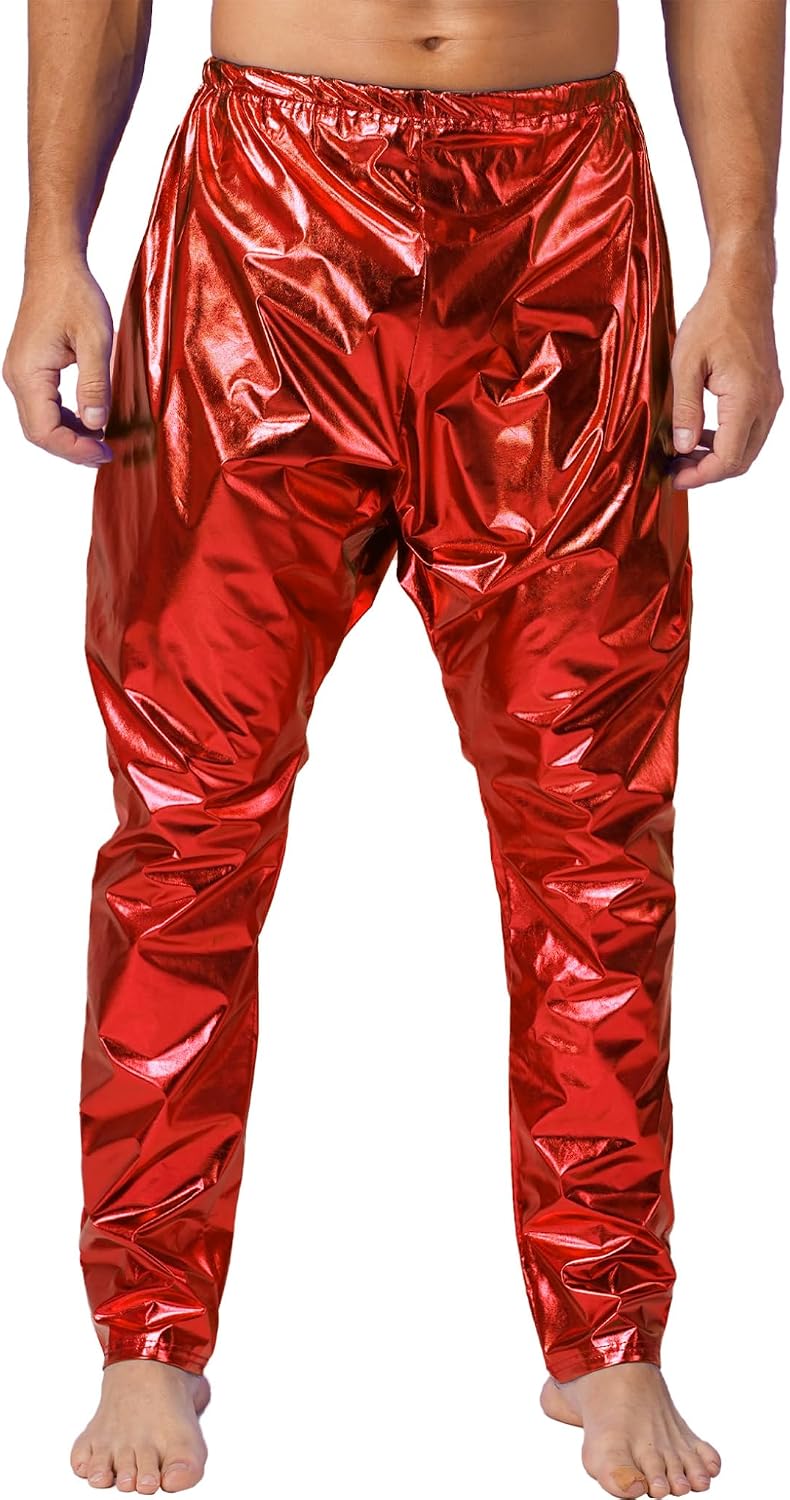 Men's Shiny Holographic Harem Pants Dance Athletic Leggings Hip Hop Street Dancewear