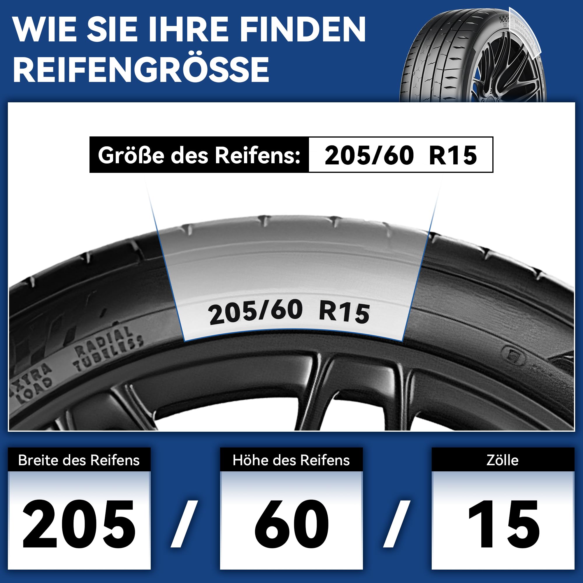 Richeer Schneeketten für Reifen 205/60 R15, KNS, 1 Paar, 80