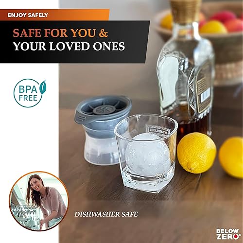 Miniatura 4 de Below Zero - Moldes de hielo en forma de esfera y diamante para whisky, paquete de 2 unidades, de silicona de fácil liberación, máquina de bolas de