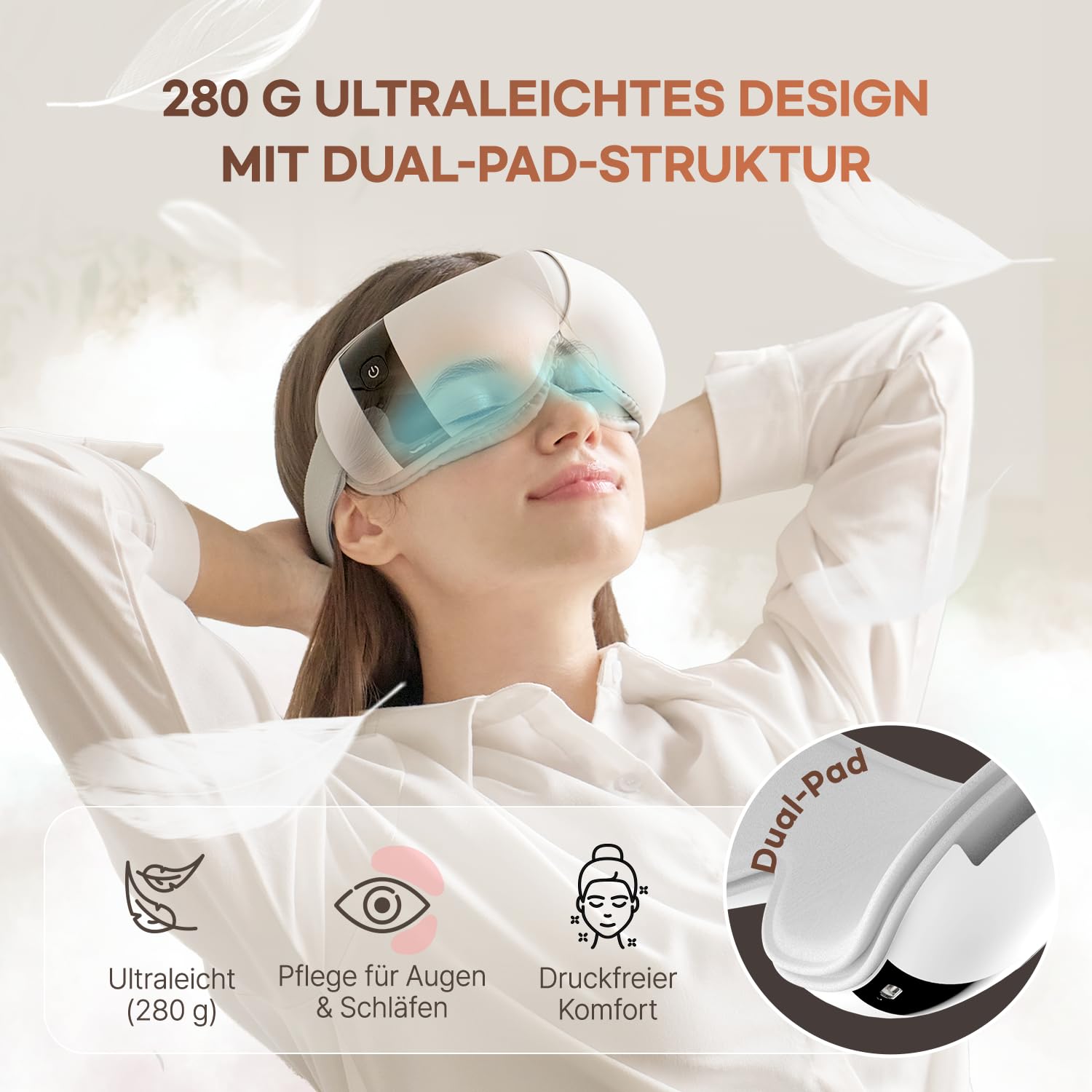 HuBDIC HubiCare Ultra Leise mit Doppel-Pad Augenmassagegerät, unter 28dB Wärme- und Kühltherapie, Luftkompressions-Augenpflegegerät für trockene Augen, Augenbelastung und Migräne-Linderung