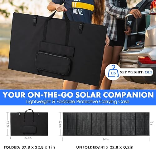 Miniatura 4 de Panel solar portátil de 600 W, panel solar plegable de 48 V, 25% de alta eficiencia IP68 impermeable con cable 4 en 1 de 10 pies y adaptador de 10 ×