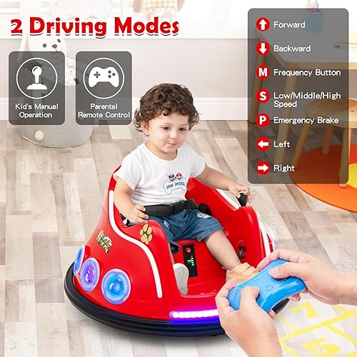 Miniatura 2 de Costzon Coche de parachoques para niños, parachoques eléctrico de 12 V con control remoto, giro de 360 grados, luces intermitentes, música integrada