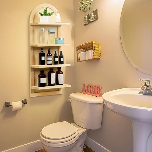 Miniatura 2 de 1 estante de pared de madera arqueada de 4 niveles, estantes de pared bohemios, estantería de madera curvada para pared, sala de estar, baño,