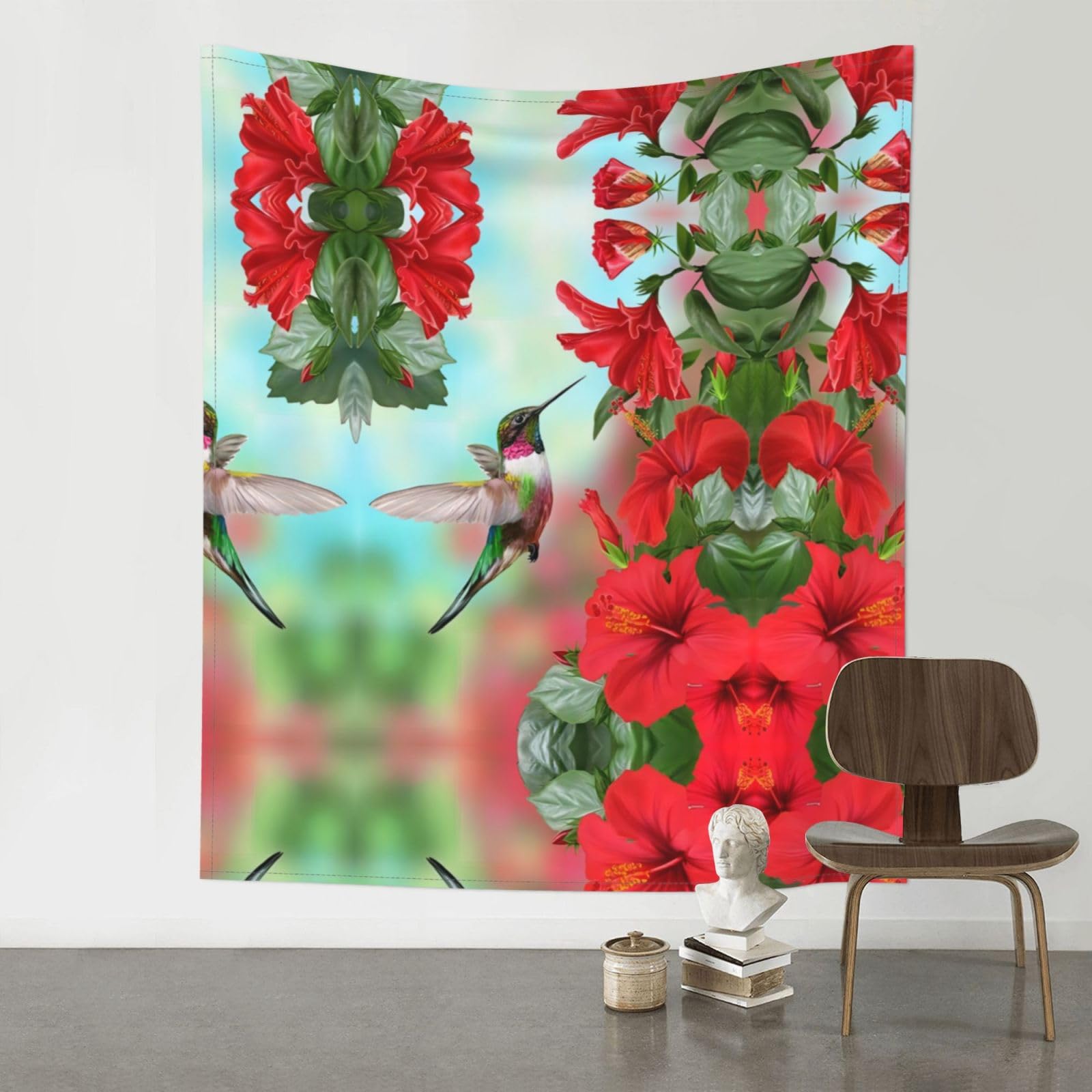 WHJSSF Hummingbird Red Hibiscus Flower Prints 60x51in Wall Tapestry Bohemian Throw Blanket Dorm Decor Beach Picnic Cover