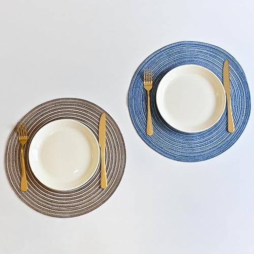 Miniatura 3 de Manteles individuales redondos trenzados de poliéster y algodón de 15 pulgadas, manteles redondos para mesa de cocina, comedor, manteles