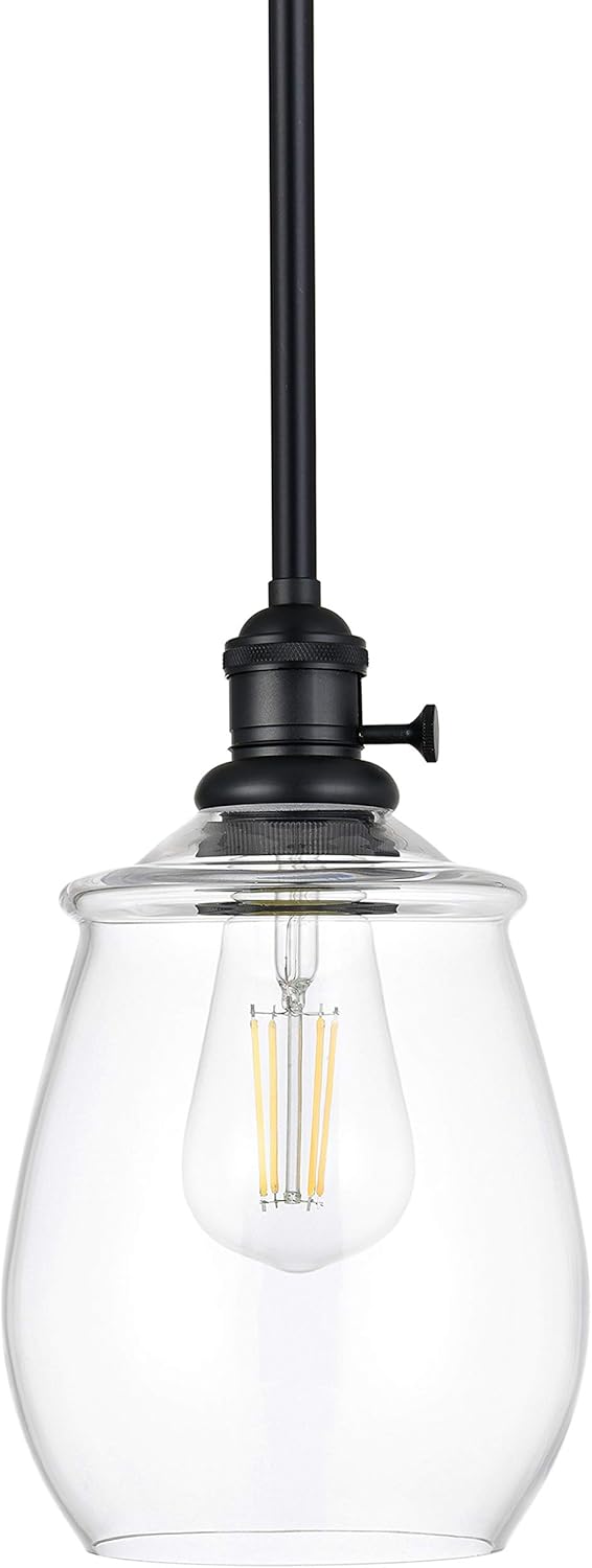 Linea di Liara Arenza Matte Black Pendant Light Fixture Farmhouse Pendant Lighting for Kitchen Island Over The Sink Kitchen Lighting with Clear Glass Pendant Shade, UL Listed