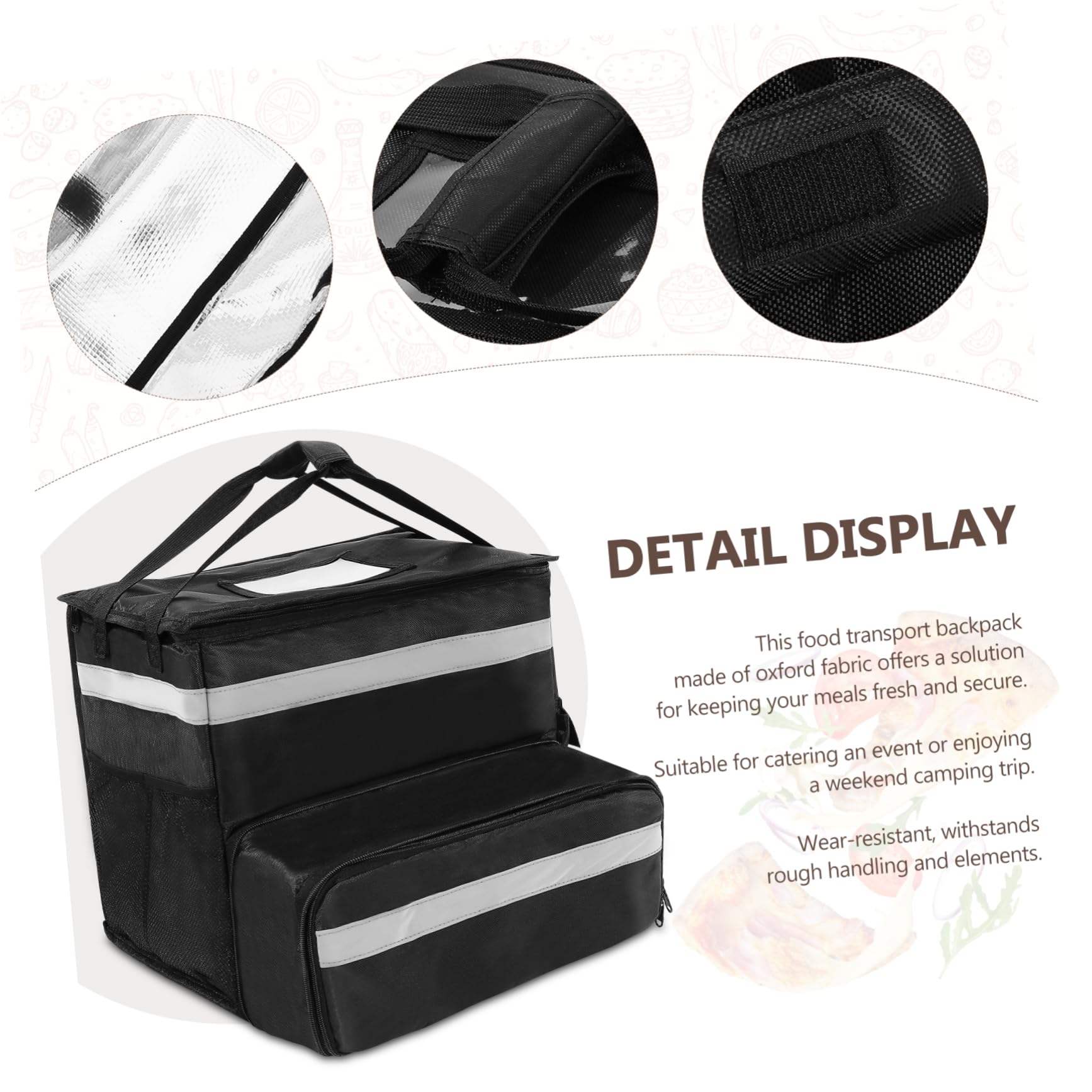GLEAVI Mochila Térmica para Reparto de Comida, Oxford Negro | Gran Capacidad, Bolsillo Frontal Ampliable, Tiras Reflectantes, Retención de Temperatura y Visibilidad