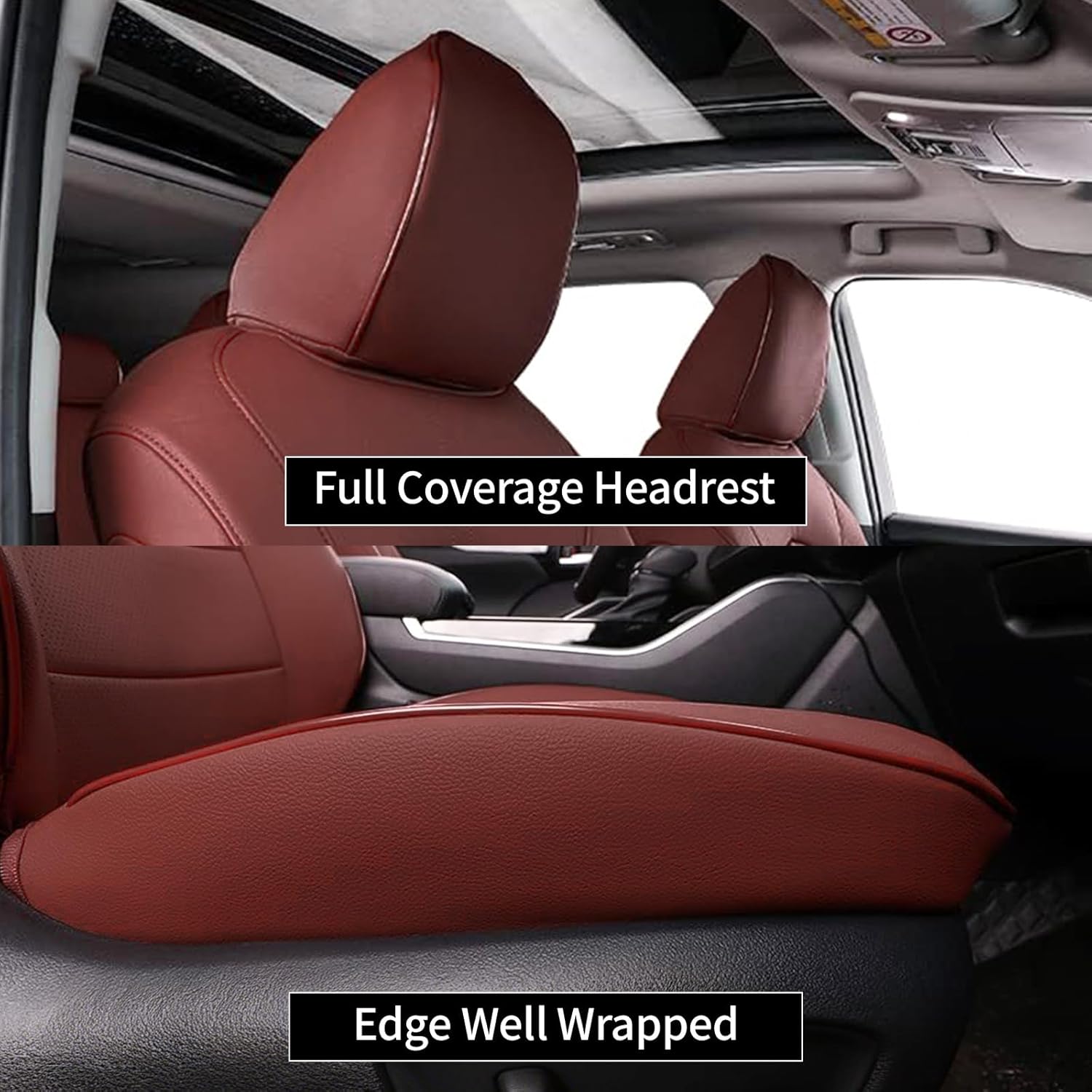 EKR Highlander Seat Covers for SUV Toyota Highlander 2020 2021 2022 2023 2024 2025 2026,2nd Row 40/60 Split,Car Seat Covers Front Seats Back Seat,Leather Seat Covers Full Set-Faux Leather(Burgundy)