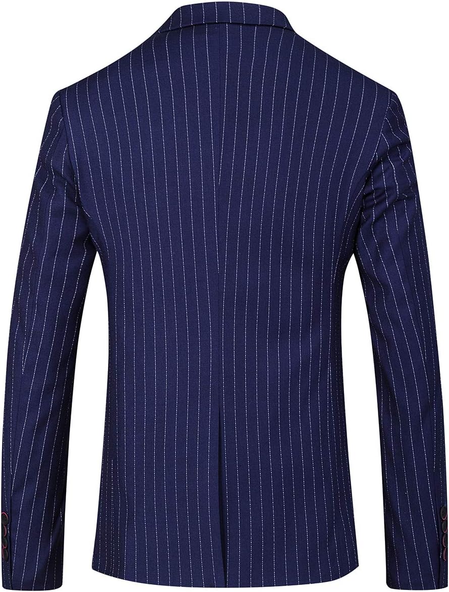 Mens 3 Piece Pinstripe Suit Slim Fit Casual Dress Suits Blazer + Vest + Pants - Image 2