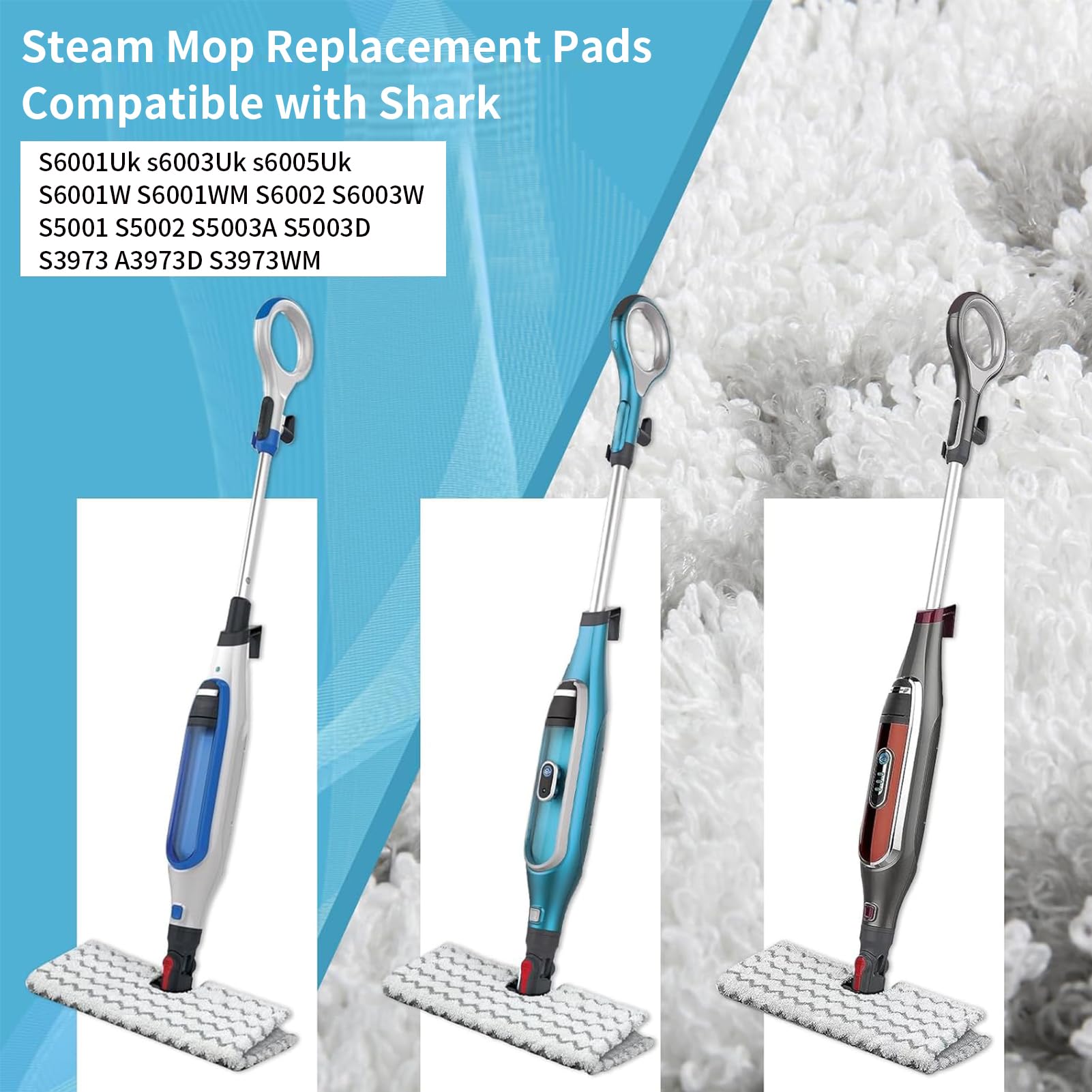 Confezione da 4 cuscinetti di ricambio S6003UK per pulitore a vapore Shark S6001UK S6005UK | Panni di ricambio per scopa a vapore Shark Klik n' Flip Steam Cleaner, lavabili per pavimenti duri