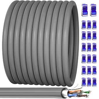 Cat 6 Outdoor Ethernet Cable 328ft / 100M 20 RJ45, 23AWG Shielded Ethernet Cable Cat 6 Bulk, FTP, Waterproof, Direct Burial, In-Ground, UV Resistant, Network, LAN, Internet, Cat6 Cable - 328 Feet