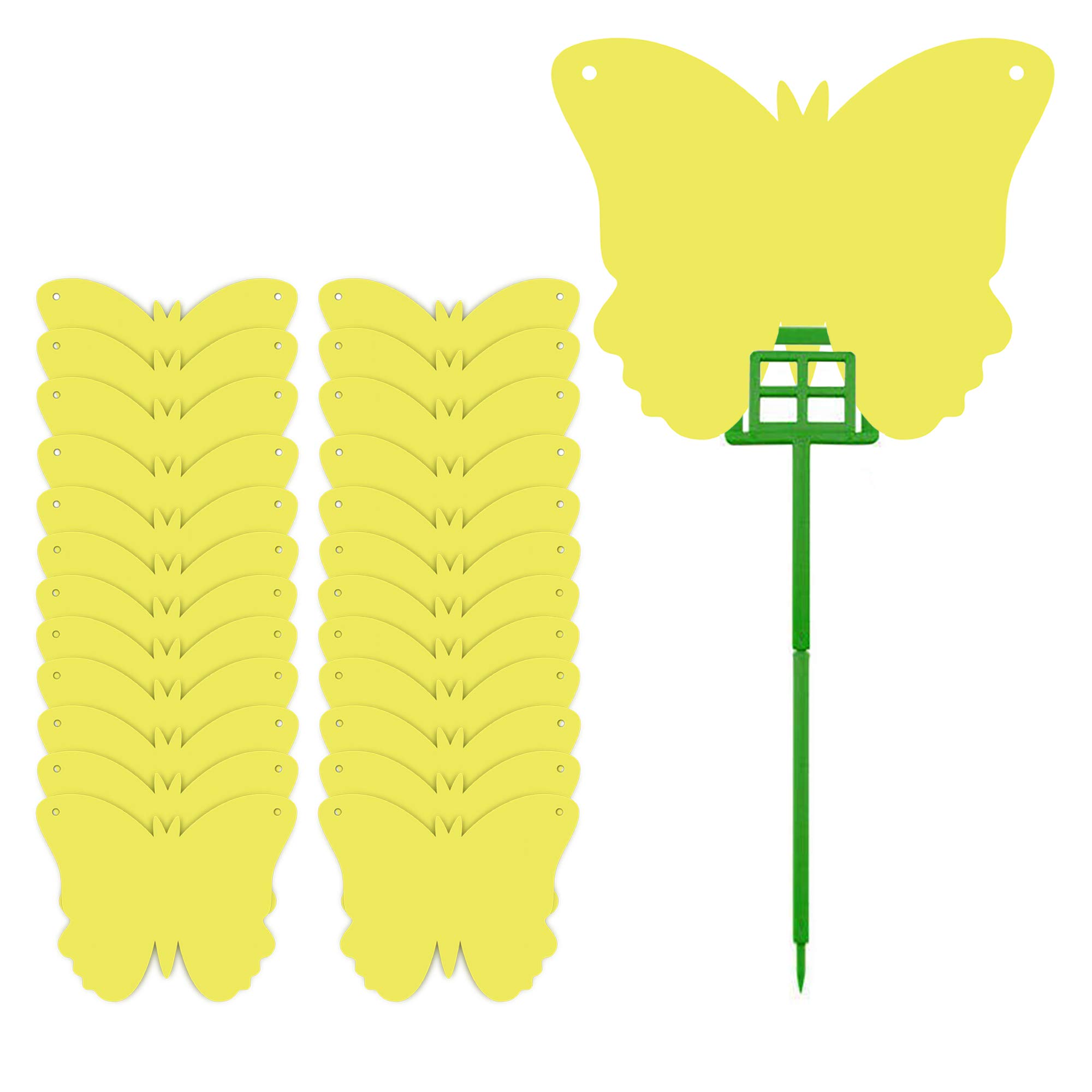 24 Pack Fungus Gnat Trap Sticky in Butterfly Shaped - Yellow Sticky Fly Traps Gnat Stix for Outdoor & Indoor Plants Plant Fly Catchers for Plant Fly Like Fungus Gnats, Aphids, Whiteflies, Leafminers
