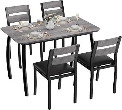 IDEALHOUSE Dining Table Set for 4 Modern Kitchen Table and Chairs Set with Chamfered Edges Cushioned Seats Space-Saving Metal Frame Compact Breakfast Nook Soft Seat Black Tube + Black