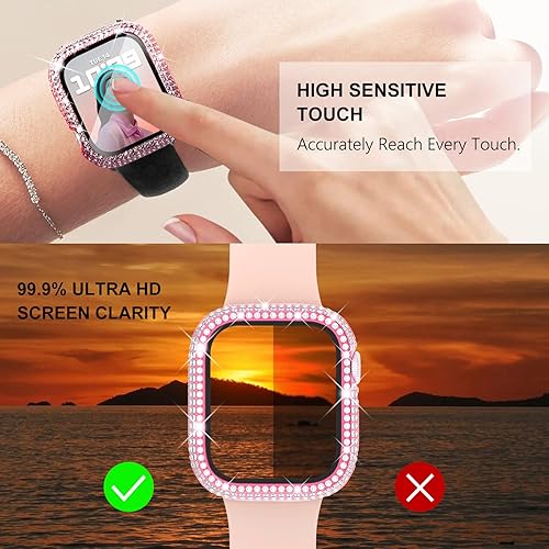 Vista 45 de WINGLE Paquete de 10 fundas protectoras de pantalla para Apple Watch de 1.575 pulgadas SE 3/2/1 Series 6 5 4 con vidrio templado, carcasas Paquete