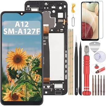 6.5 Inch Black + Frame Display for Samsung Galaxy A12 A127 SM-A127F SM-A127F/DS LCD Display Touch Screen Replacement Screen Glass Assembly with Tools + 1 x Screen Protector