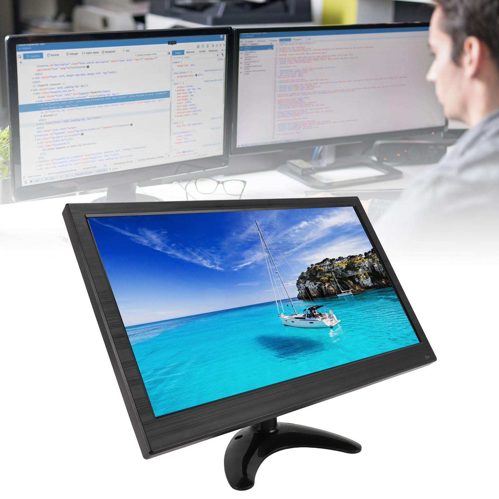 Display Esterno da 14 Pollici, Monitor da Gioco con Display per Computer FHD 1920x1080, con BNC AV VGA HDMI USB MIC AUX, per Console di Gioco RasPi PC Portatile (Spina UE 100-240