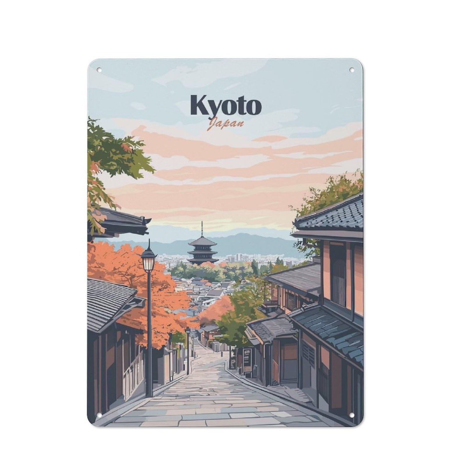 Junmoney Style-18 Kyoto Japan Illustration Cafe Metal Sign 40X30cm, Vintage Restaurant Wall Art For Tea Room, Shop Wall Or Breakfast Area
