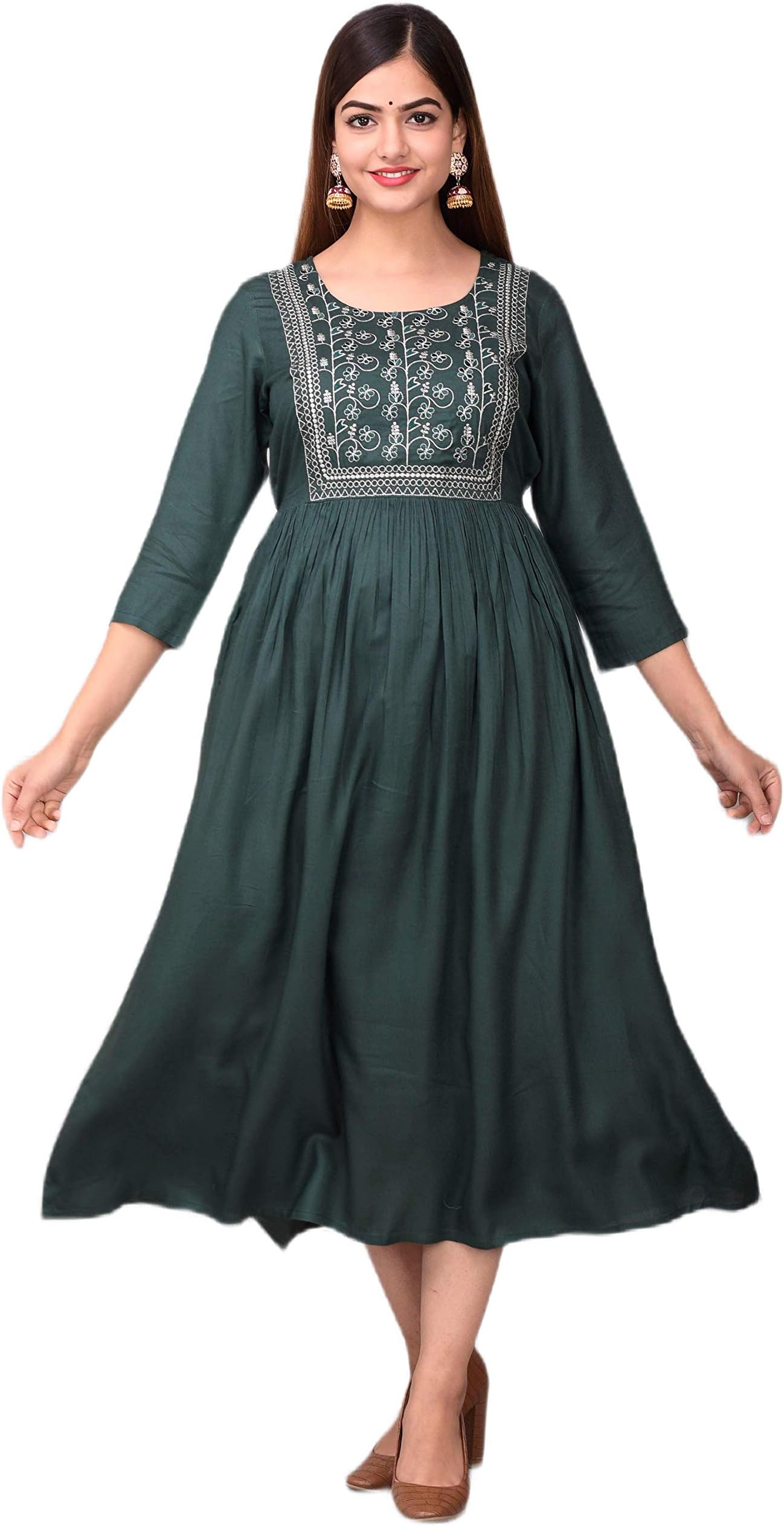 Royansh Women's Embroidered Rayon Flared Kurta