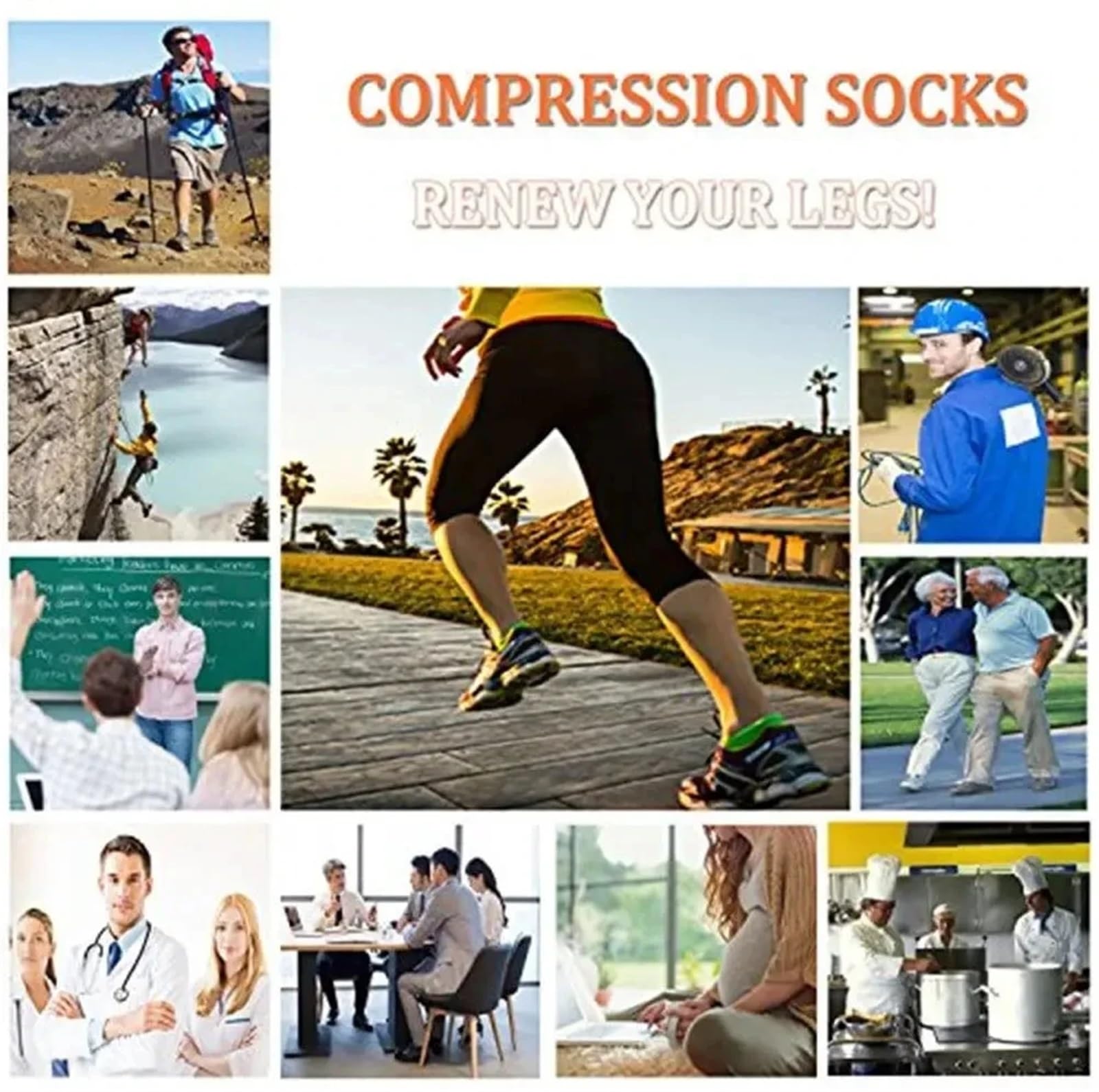 3 paia di calzini a compressione, unisex, per diabete varicoso, gravidanza, corsa, calcio, basket, escursionismo, sport