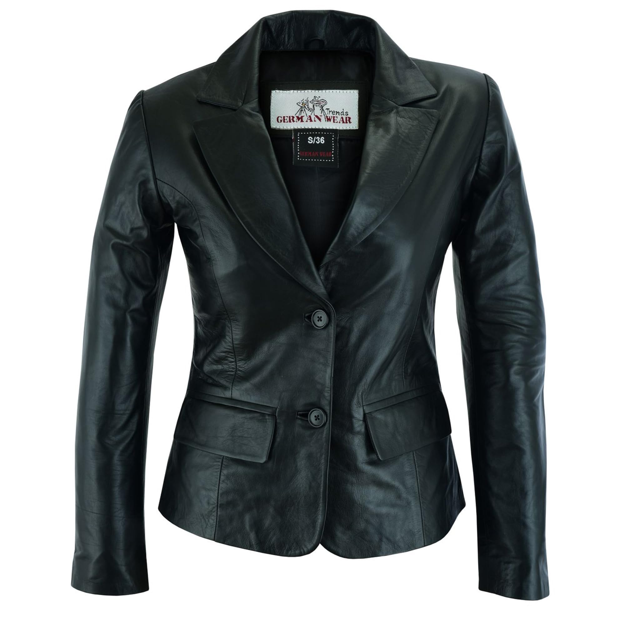 German Wear Damen Lederblazer Lederjacke Blazer Echtleder Jacke aus Lammnappa Leder Schwarz