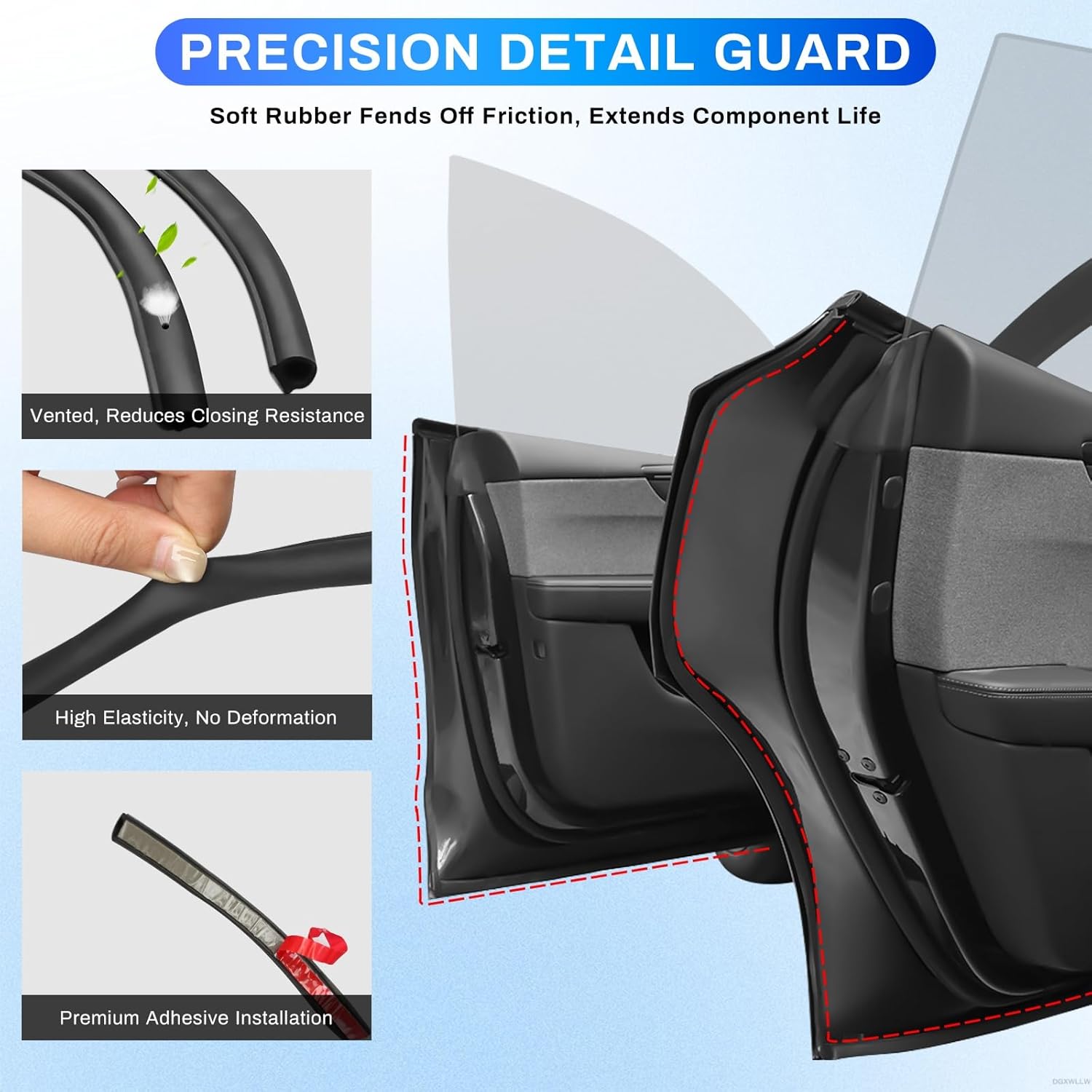 Car Weather Stripping for Tesla Model Y/3 2016-2025 2026 Juniper/Highland, Rubber Door Seal Weather Strip Edge Guards, Soundproofing Waterproof Door Weatherstripping Trim Protector, Back