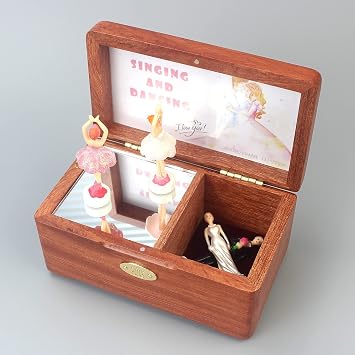 SOFTALK Solid Wood Ballerina Girl Musical Boxs with Customizable Photos Case for Gifts Christmas Day Spinning Ballet Photo Rosewood, Tune Howls Moving Castle-Merry Go Round of Life