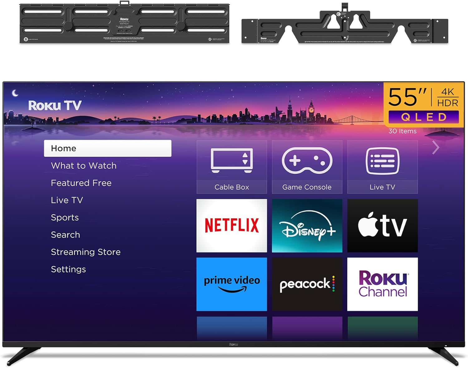 Roku Smart TV - 55-Inch Pro Series QLED RokuTV & TV Wall Mount Bundle