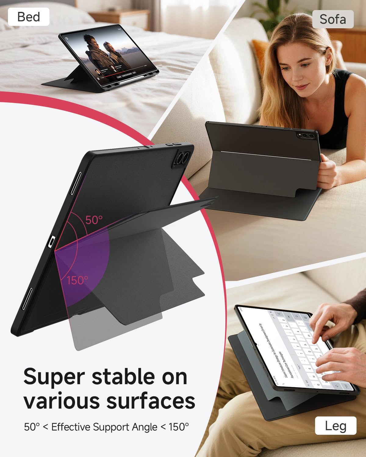 CACOE - Carcasa para Samsung Galaxy Tab S11 Ultra 14.6" 2025 con puerta S Pen, placa frontal extraíble, multiángulo, color negro