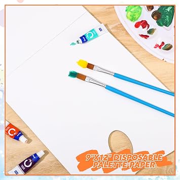 Palette Paper Pad, 9x12 Disposable Paint Palette Paper, 40 Heavyweight Sheets (120gsm/73lb) for Oil, Acrylic, Watercolor - Mixing Palette Pad with Tear-Off Design