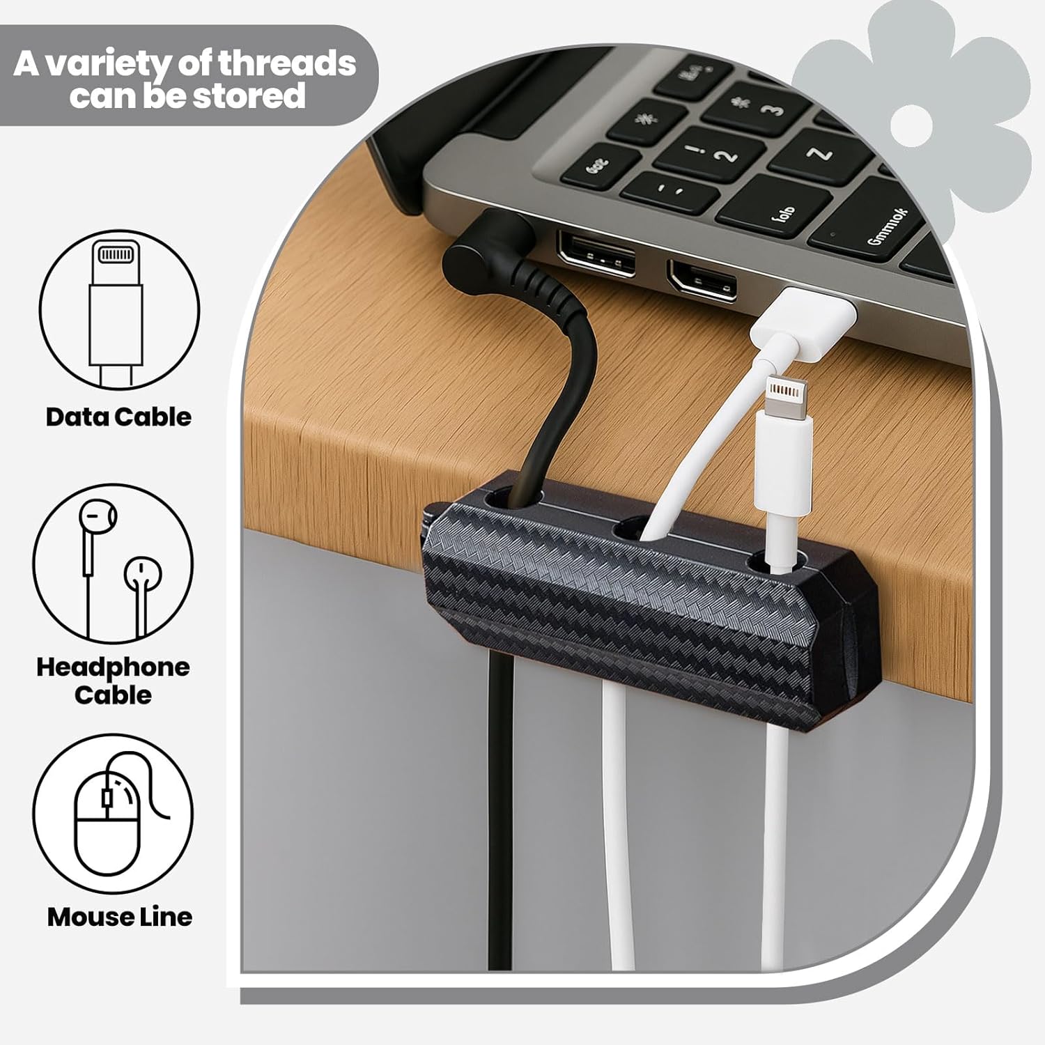 6-Pack Magnetic Cable Organizers, Cord Holders with Strong Adhesive, Wire Clips for Desk, Nightstand, Office, Home, Car (3Pcs White, 3Pcs Black)