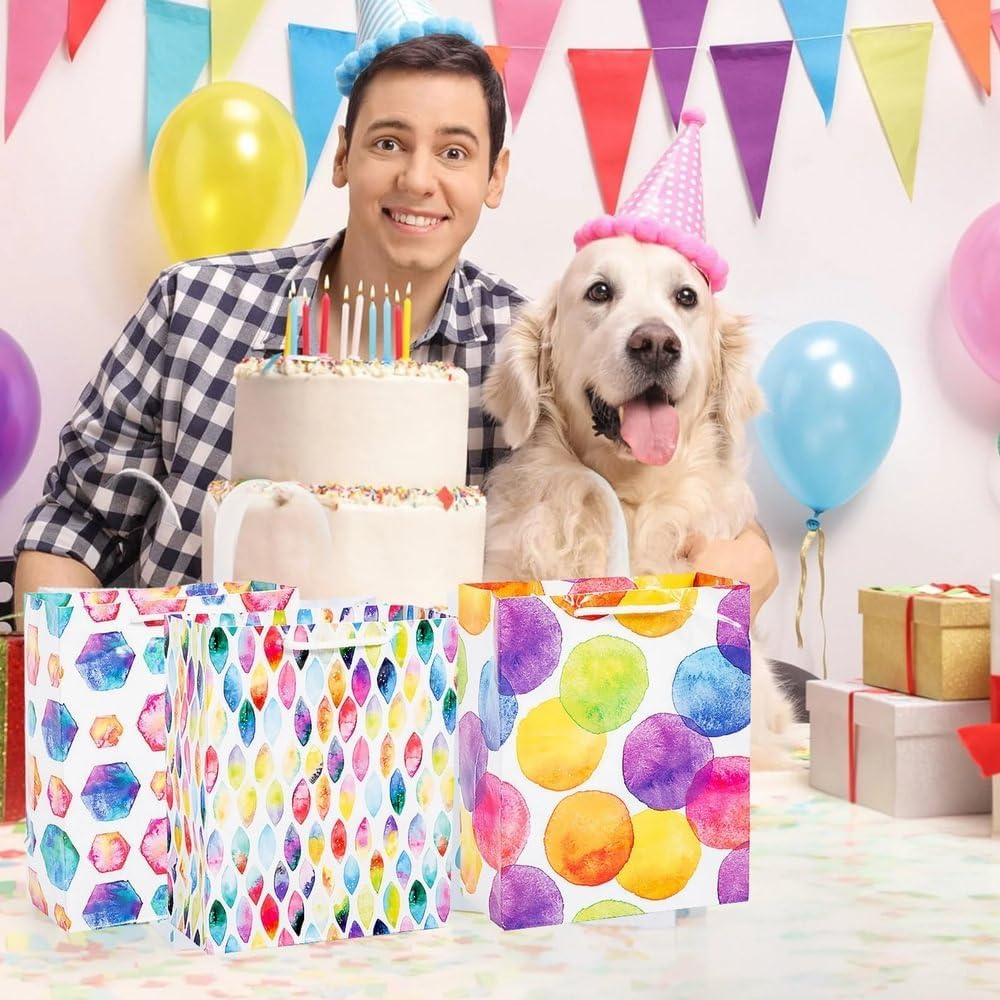 7 1/4" x 9" Medium Multicolor Printed Paper Gift Bags, 12 Piece image 5