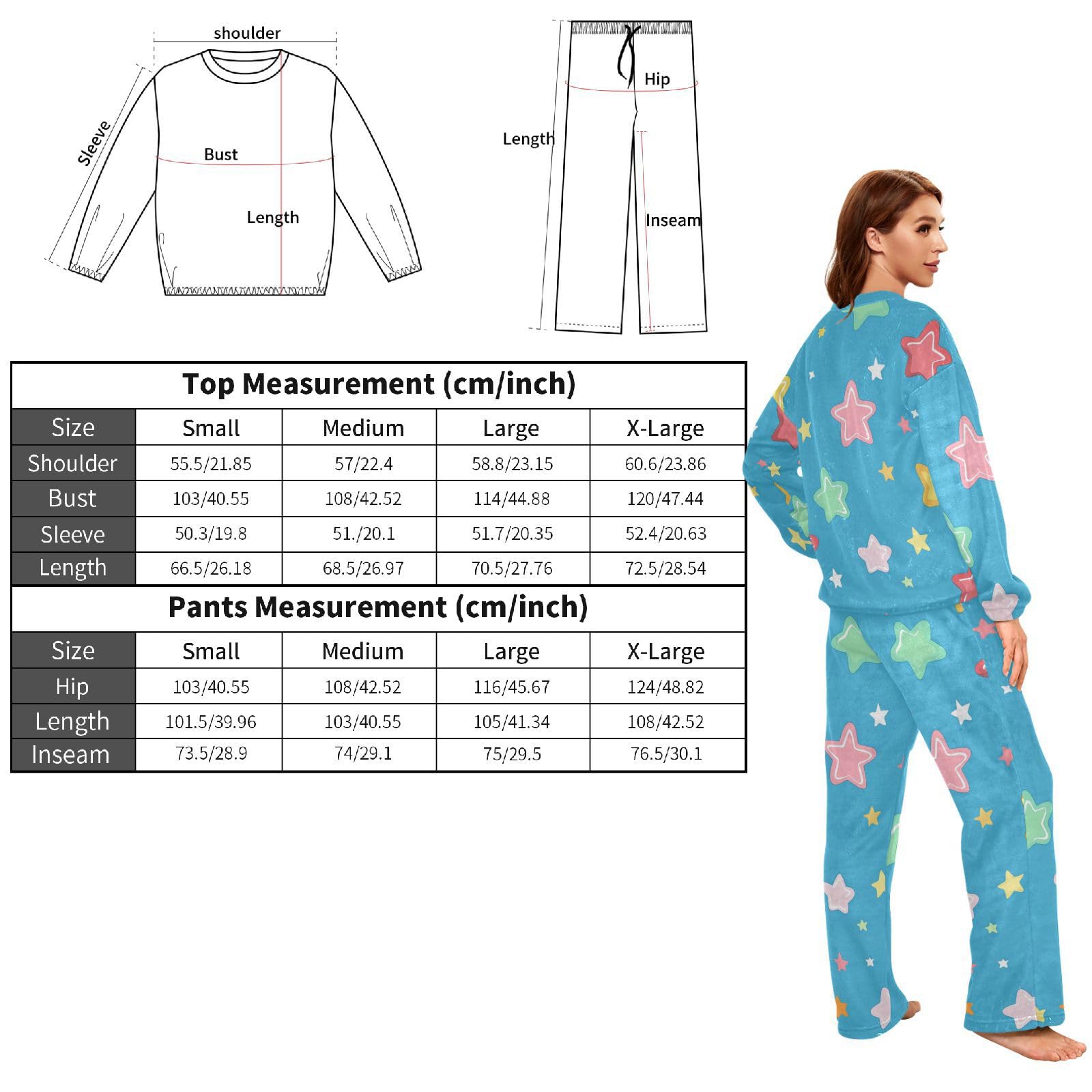 Pigiama da donna a maniche lunghe in pile colorato con tasche