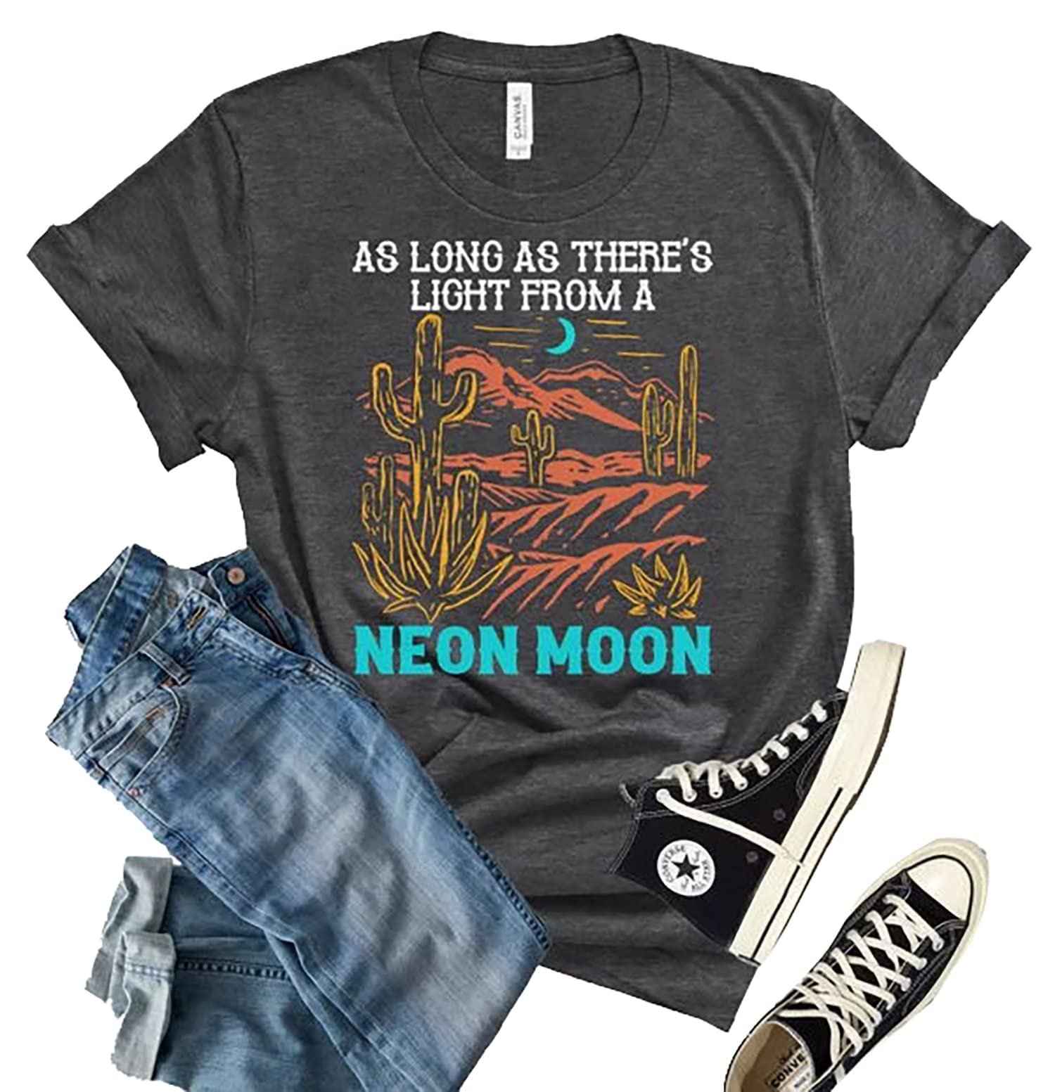 LYEIAONeon Moon Shirt for Women Country Music Tshirt Retro Western Tee Shirt Brooks and Dunn Shirt Music Lover Top Tee Shirts