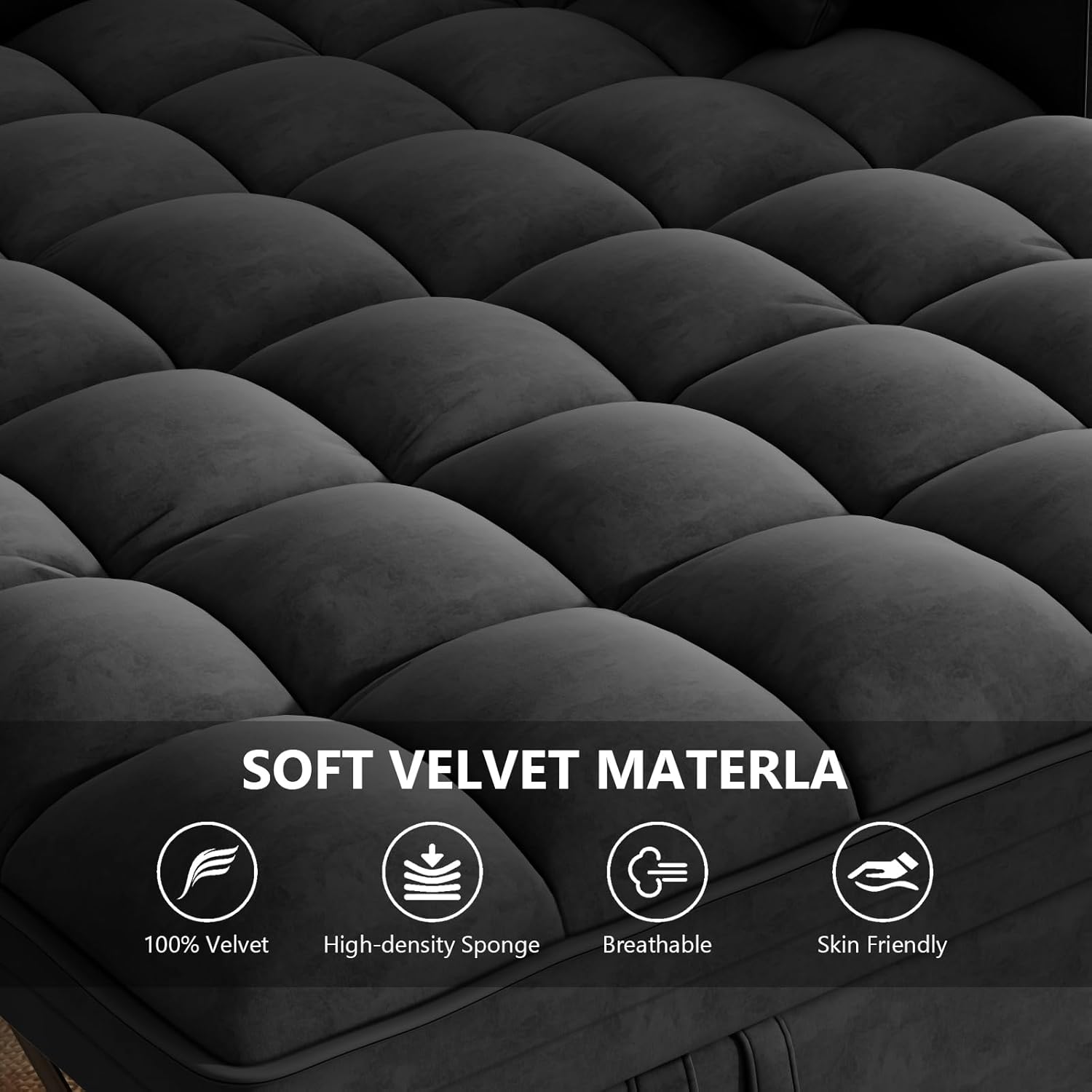 Hommoo Sleeper Sofa Couch with Pull Out Bed Convertible 3 in 1 Futon Lounge Sofa Small Love Seat for Living Room Apartment Comfy Velvet Reclining Back with Pillows and Pockets 53