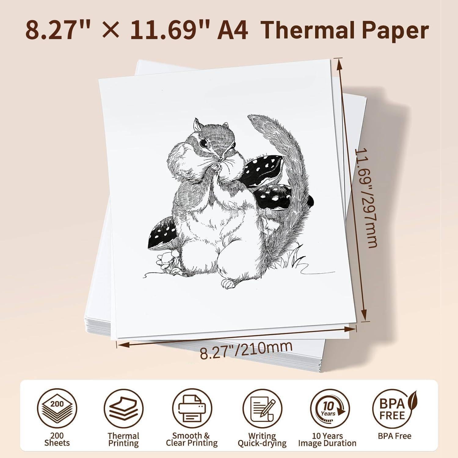 Double Dragon A4 Thermal Printer Paper | 100 Sheets | 210x297mm (8.27" x 11.69") | Compatible with Phomemo M08F, M832, M834, Q302, Brother, Munbyn & Other A4 Thermal Printers (100 Sheets)
