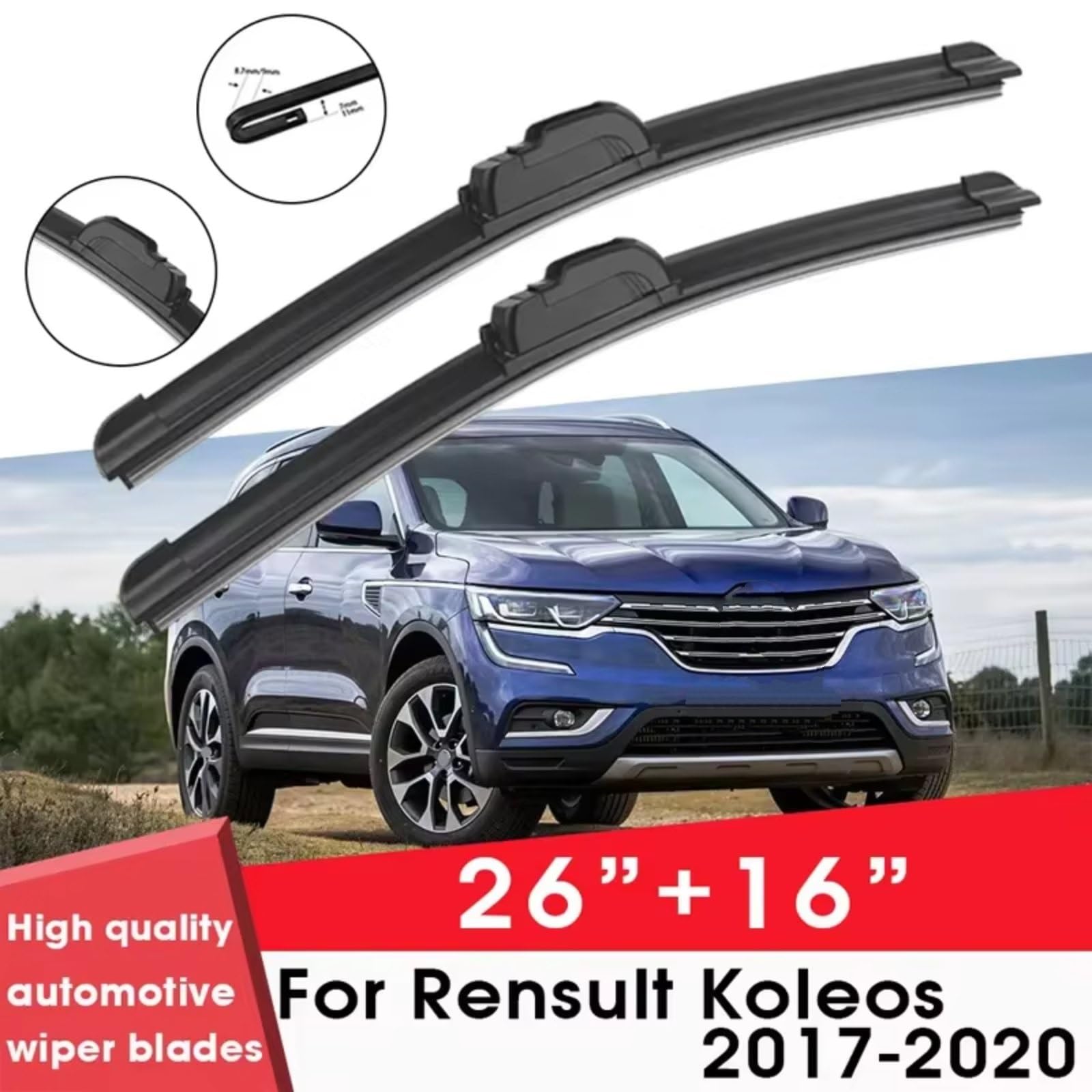 Kit Tergicristallo Compatibile Con Per Koleos 2017 2018 2019 2020 26"+16" Parabrezza Parabrezza Pulisci Accessori In Gomma Naturale Tergicristalli