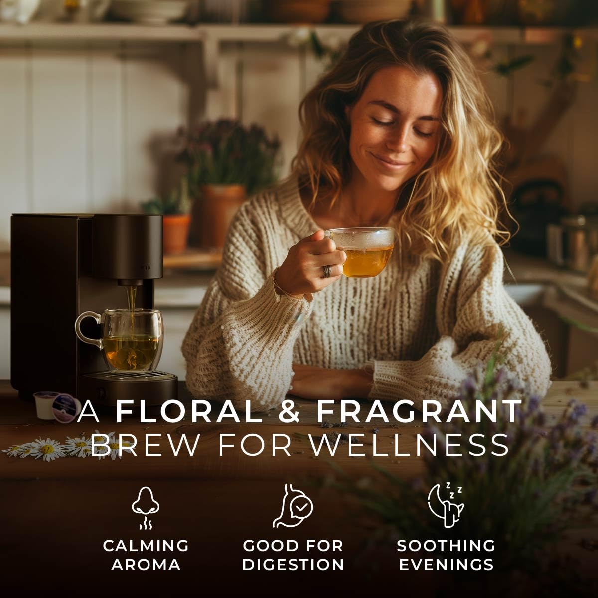 Gya Tea Co Chamomile Lavender Herbal Tea Pod (24 Count)- Decaf Wellness Tea for Body Comfort & Relaxing